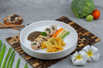 Chicken roll Mushroom with french fries