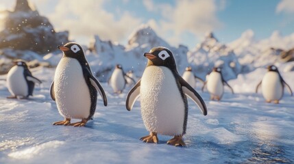 Obraz premium Penguins on snowy landscape