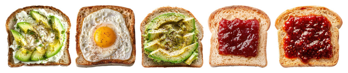 PNG Variety of delicious toast toppings, element set on transparent background