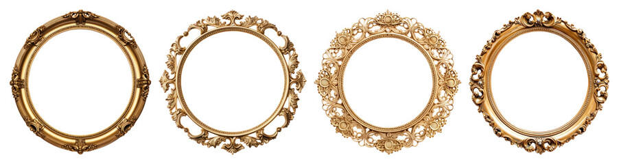 Obraz premium PNG Elegant ornate gold frames collection, element set on transparent background