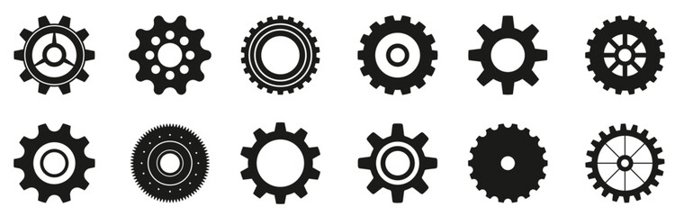 Gear icons in black. Set of simple gear signs. Black gear wheel icons on a transparent background. Gear wheel icon collection vector illustration