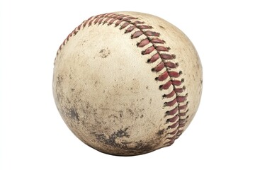Worn Baseball with Red Stitching on White Background