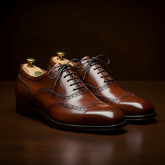 Elegant Brown Leather Wingtip Oxfords: Men's Formal Shoe Style