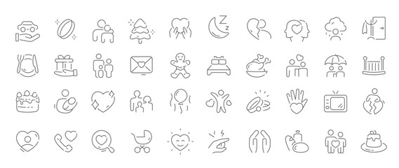 Home and family line icons collection. Big UI icon set in a flat design. Thin outline icons pack. Vector illustration.