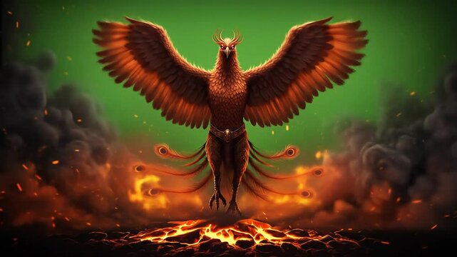 Mythical phoenix bird with flames