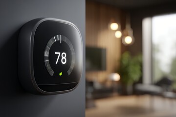 Smart Thermostat Eco Mode Set to 78 Degrees in Modern Living Room