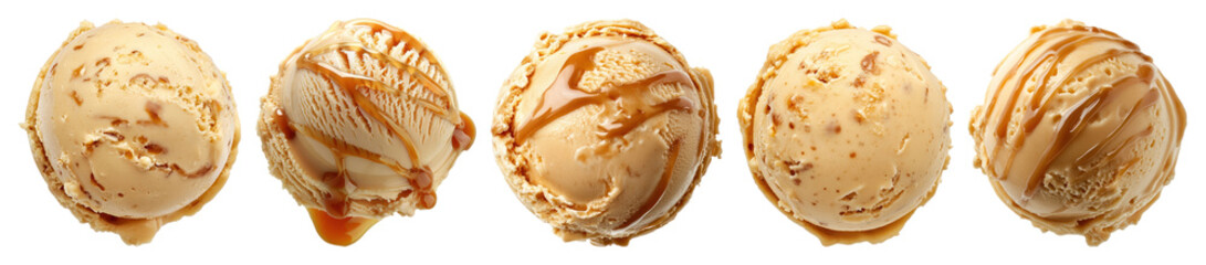 PNG Caramel ice cream scoops delight, element set on transparent background