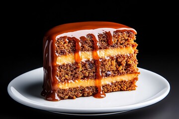 **Walnut Date Cake Slice With Caramel Drizzle, Clean White Plate --Ar 3:2 --S 440 --V 6.1 --P G8Gxrjv** - @Darya (Relaxed)
