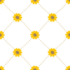 Seamless pattern yellow flower with grid background