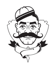 Stern Man with Hat and Large Mustache