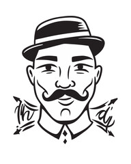 Man with Hat and Wolf Design Illustration