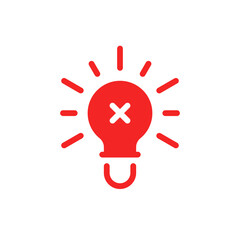 red light bulb with cross like no innovation icon