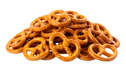 Delicious crispy pretzels pile on white Bg in Png format 