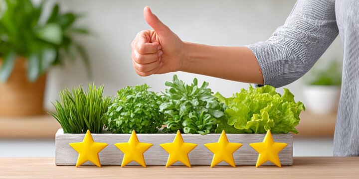 a realistic photo of a person leaving a review after a positive purchase experience