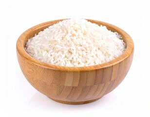 A Bowl of White Rice in a Wooden Bowl
