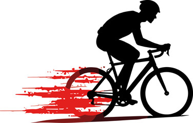 Obraz premium Silhouette of a cyclist riding fast with red motion effects, representing speed, energy and competition