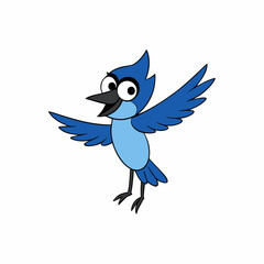 Jay Bird Wings Spread On White