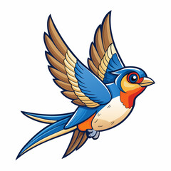 Swallow Bird Wings Spread On White