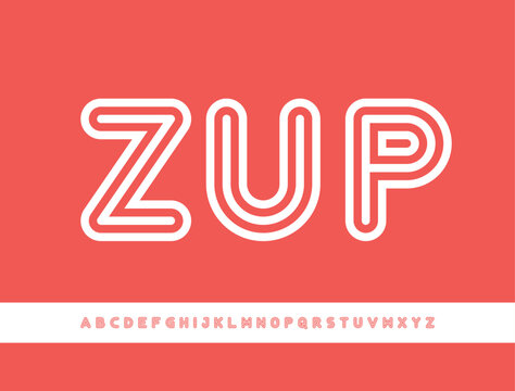 ZUP Font. Playful Vintage Display Typeface with Double Outline and Retro Charm. Perfect for Posters, Packaging, Signage, and Fun Branding Projects. Vector Illustration.