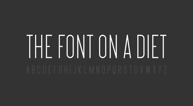 Thin Narrow Font. Elegant and Condensed Sans Serif Typeface with Extra Slim Letterforms. Ideal for Modern Editorial Design, Fashion Branding, and Clean Layouts. Vector Illustration.