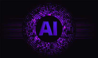 Digital technology pink purple dark background concept with light effect. Ai abstract technology circle backdrop for graphic design. Big data learning digital technology design. Glowing neon sphere