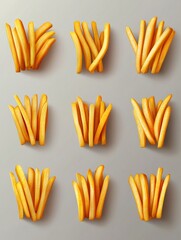 Golden French Fries: A Delicious Array of Crispy Potato Snacks for Food Lovers and Fast Food Enthusiasts, Perfect for Restaurant Menus and Takeaway Promotions
