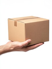 A Hand Offering: Cardboard Box for Delivery, Shipping, and Gifting - Securely Packed for Transport and Commerce on a Clean White Backdrop