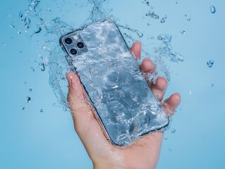 Sleek Smartphone Embraced by a Refreshing Cascade: A Study in Modern Technology, Water Resistance, and Elegant Design for the Digital Age