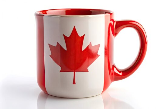 Canadian flag mug on white background close up