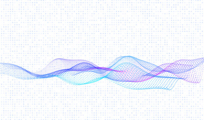 AI technology abstract white background with vector waves of flowing blue and purple particles, curvy lines of dots in motion, technology and science theme