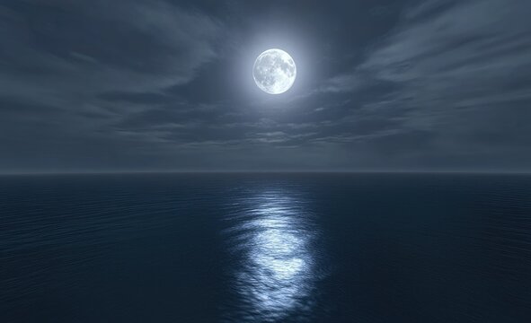 Full moon over dark ocean