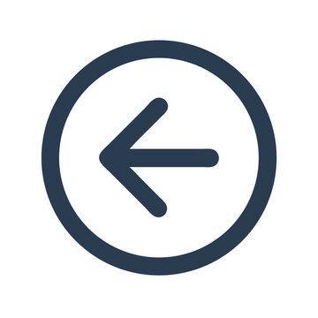 Minimalist back arrow icon in circle on White Background