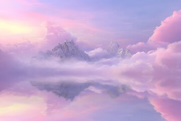 Obraz premium Serene sunrise over misty mountains nature landscape tranquil reflection dreamy environment aerial view