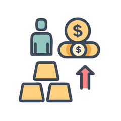 Financial growth illustration with person, gold, and upward arrow