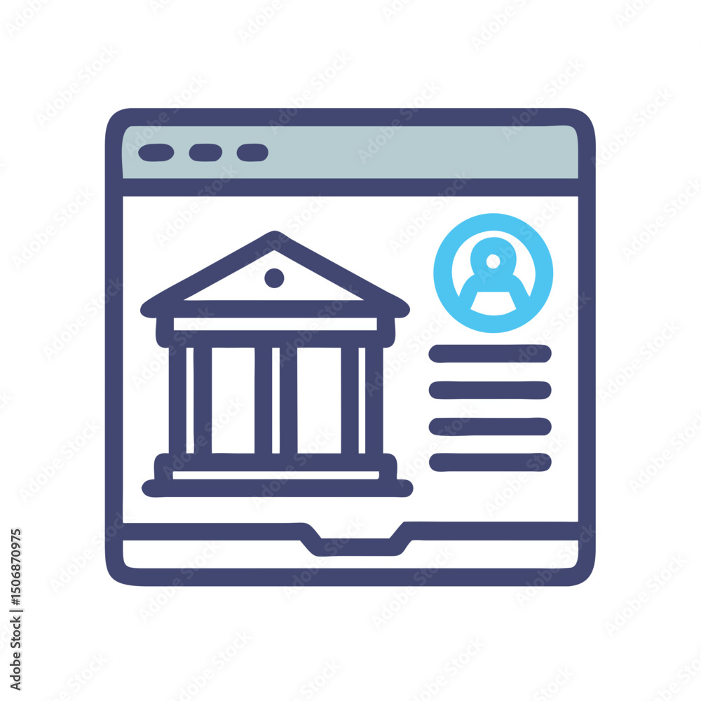 Poster digital banking user interface with building and profile icon