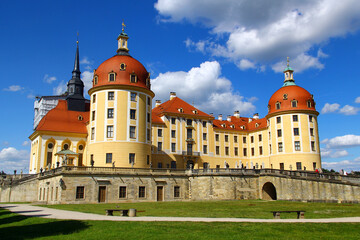 Moritzburg castle under blue sky in Saxony, Germany
