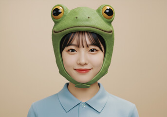 : Woman Wearing Frog Hat Costume