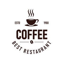 This logo design features a classic coffee cup with steam rising, symbolizing quality and freshness. It includes the words coffee and best restaurant alongside the year established.