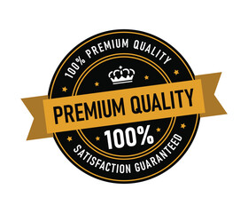 This graphic highlights a premium quality badge, featuring a crown and a banner with a 100 percent satisfaction guarantee. The design communicates assurance and trust in products.