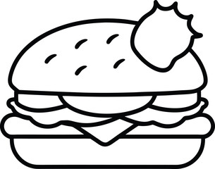Chicken Sandwich Line Art Vector Illustration Food Clipart Design