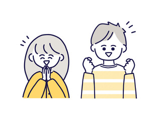 喜んでいる表情の男女／上半身