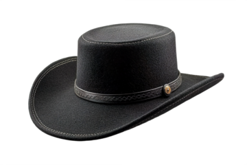 Simple & minimalistic, single colour, ultra high quality Amish hat, dark felt, wide brim, flat crown isolated on transparent background