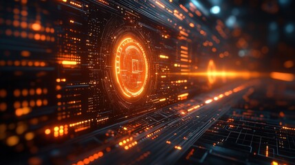 Obraz premium Abstract Digital Interface with Bright Orange Elements and Patterns