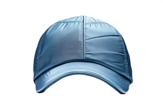 Simple & minimalistic, single colour, ultra high quality padded ski cap, icy blue nylon, insulated crown, ear coverage isolated on transparent background