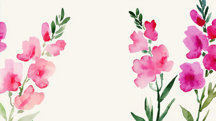 Fototapeta premium Simple watercolor snapdragons soft pink and purple hues create delicate floral arrangement, evoking sense of tranquility