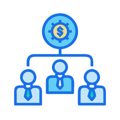 Financial management structure with employee team, flat vector illustration