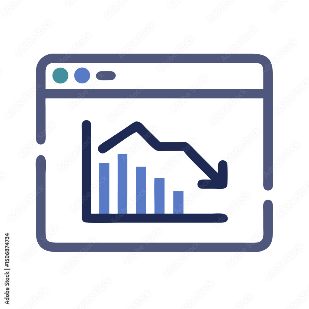 Poster decreasing bar graph inside a website window interface