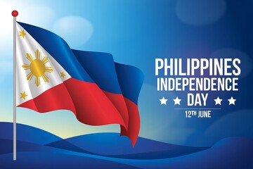Philippines independence day celebration with flag and text on a blue background art