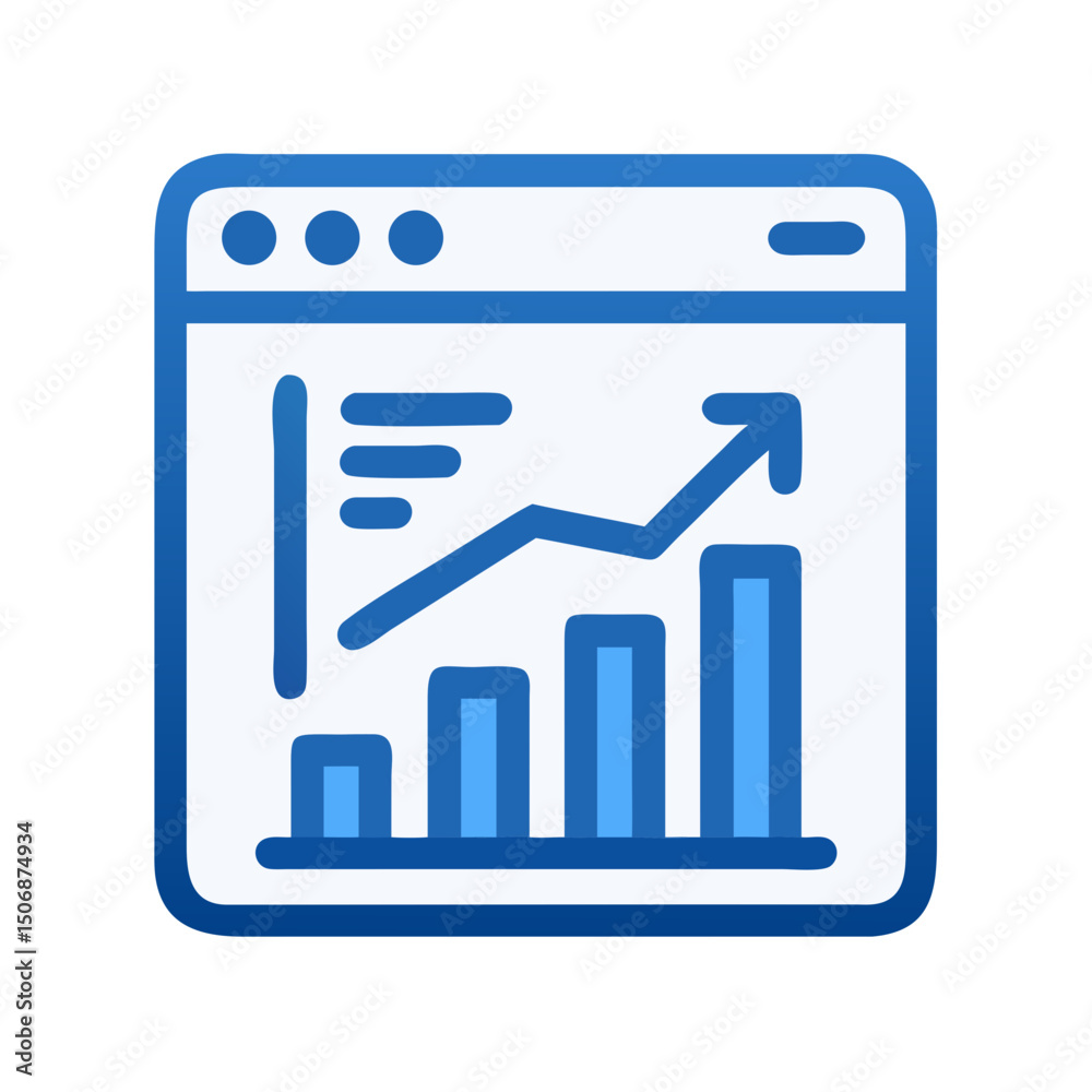 Poster rising bar graph displayed on a computer screen icon