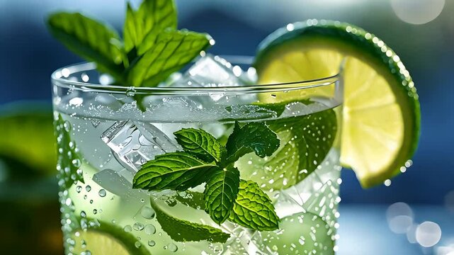 Refreshing Mojito Drink with Lime Slices Mint Leaves and Ice for Summer Beverage Video